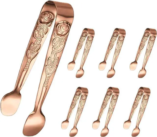 Main image of Mini Serving Tongs, 6PCS Small Rose Sugar Cube Tong, Small serving tongs Stainless Steel Ice Tong, 4Inch Rose Gold tongs for Kitchen, Appetizers, Coffee Bar, Salad, Desserts and Charcuterie Board