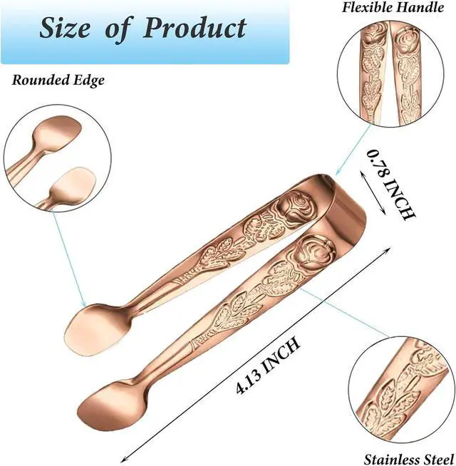Alt view image 2 of 7 - Mini Serving Tongs, 6PCS Small Rose Sugar Cube Tong, Small serving tongs Stainless Steel Ice Tong, 4Inch Rose Gold tongs for Kitchen, Appetizers, Coffee Bar, Salad, Desserts and Charcuterie Board