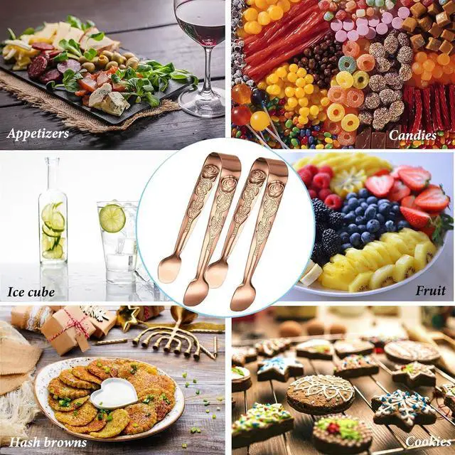 Alt view image 7 of 7 - Mini Serving Tongs, 6PCS Small Rose Sugar Cube Tong, Small serving tongs Stainless Steel Ice Tong, 4Inch Rose Gold tongs for Kitchen, Appetizers, Coffee Bar, Salad, Desserts and Charcuterie Board