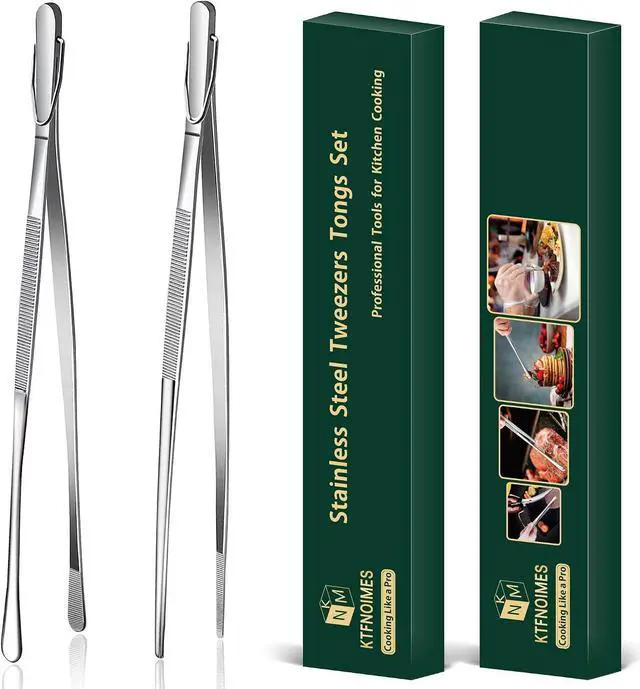 Main image of 2 Pcs 12-Inch Cooking Tweezers Fine Tweezer Tongs, Extra-Long Stainless Steel Kitchen Tweezers, for Grilling, Serving, and Food Preparation,Silver