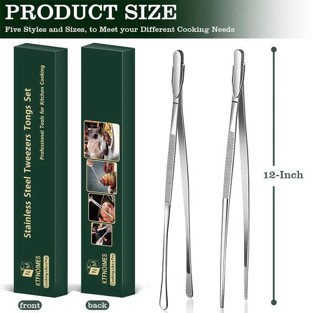 Alt view image 2 of 7 - 2 Pcs 12-Inch Cooking Tweezers Fine Tweezer Tongs, Extra-Long Stainless Steel Kitchen Tweezers, for Grilling, Serving, and Food Preparation,Silver