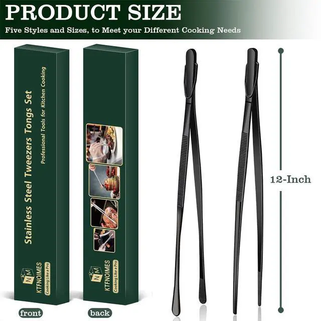 Alt view image 2 of 6 - 2 Pcs 12-Inch Cooking Tweezers Fine Tweezer Tongs, Extra-Long Stainless Steel Kitchen Tweezers, for Grilling, Serving, and Food Preparation,Black