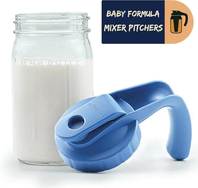 Alt view image 4 of 5 - Breast Milk Pitcher, 32oz Glass Pitcher with Flip Top Lid & Handle - Leak Proof Mason Jar for Iced Tea, Lemonade & Juice, Dishwasher Safe, Blue