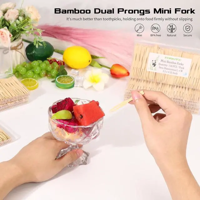 Alt view image 3 of 6 - Cocktail Forks Appetizer Forks Mini Charcuterie Fork, Toothpick Forks, 3.5" Small Bamboo Fork Tiny Wooden Forks, Little Fruit Food Picks Disposable (100 PCS)