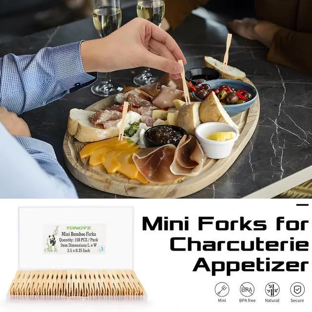 Alt view image 5 of 6 - Cocktail Forks Appetizer Forks Mini Charcuterie Fork, Toothpick Forks, 3.5" Small Bamboo Fork Tiny Wooden Forks, Little Fruit Food Picks Disposable (100 PCS)
