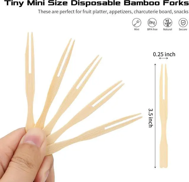 Alt view image 4 of 6 - Cocktail Forks Appetizer Forks Mini Charcuterie Fork, Toothpick Forks, 3.5" Small Bamboo Fork Tiny Wooden Forks, Little Fruit Food Picks Disposable (100 PCS)