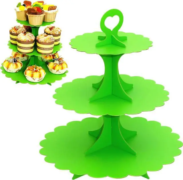 Main image of 3-Tier Green Cupcake Stand 2-Pack, Premium Matte Finish, Easy 60-Second Assembly Heart Handle Design Dessert Tower for Christmas Thanksgiving Easter Graduation Wedding