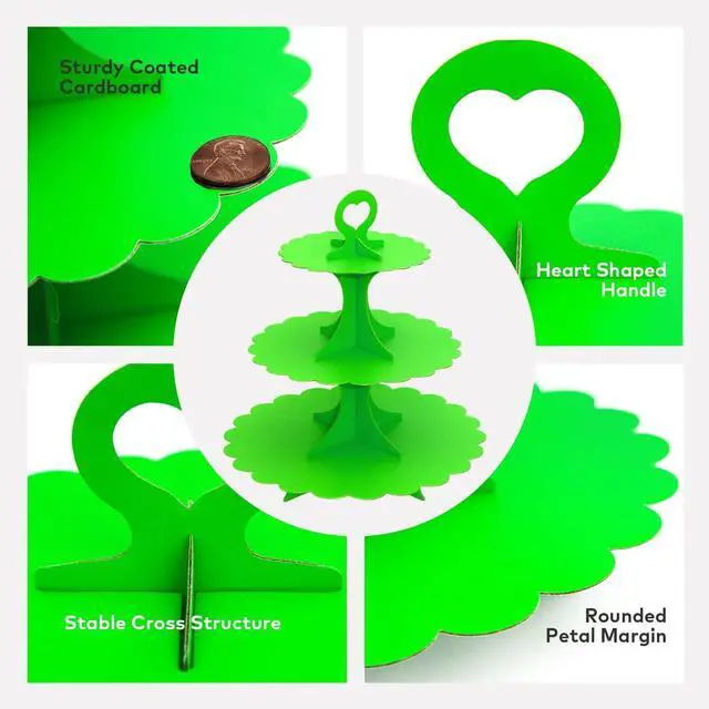 Alt view image 5 of 6 - 3-Tier Green Cupcake Stand 2-Pack, Premium Matte Finish, Easy 60-Second Assembly Heart Handle Design Dessert Tower for Christmas Thanksgiving Easter Graduation Wedding