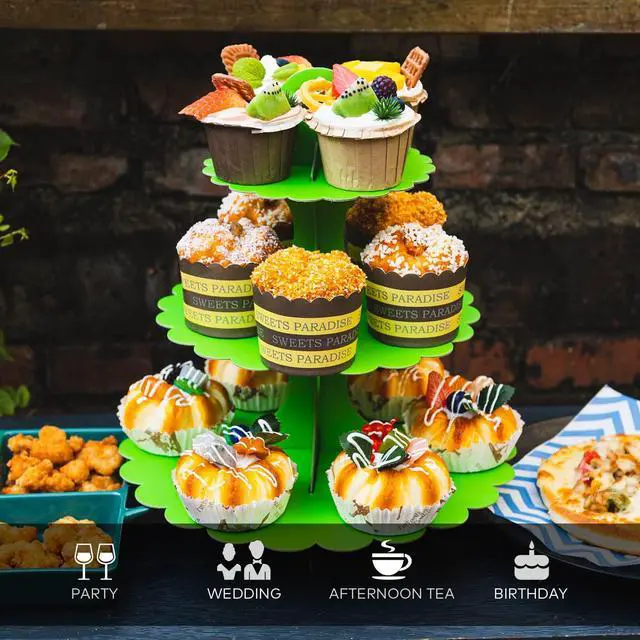 Alt view image 3 of 6 - 3-Tier Green Cupcake Stand 2-Pack, Premium Matte Finish, Easy 60-Second Assembly Heart Handle Design Dessert Tower for Christmas Thanksgiving Easter Graduation Wedding