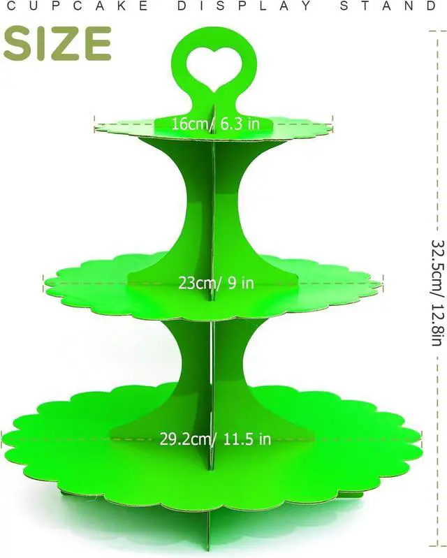 Alt view image 6 of 6 - 3-Tier Green Cupcake Stand 2-Pack, Premium Matte Finish, Easy 60-Second Assembly Heart Handle Design Dessert Tower for Christmas Thanksgiving Easter Graduation Wedding