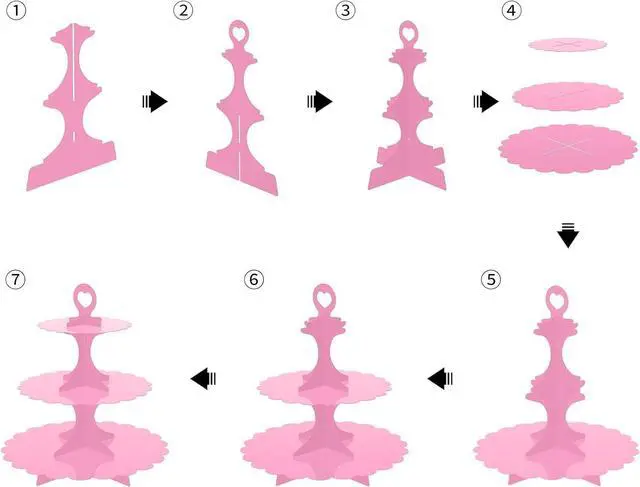Alt view image 7 of 7 - 3-Tier Pink Cupcake Stand 2-Pack, Dessert Display Tower, Heart Handle & Scalloped Edge, Easy 60-Second Assembly for Girl Birthday Baby Shower Wedding Party Decoration