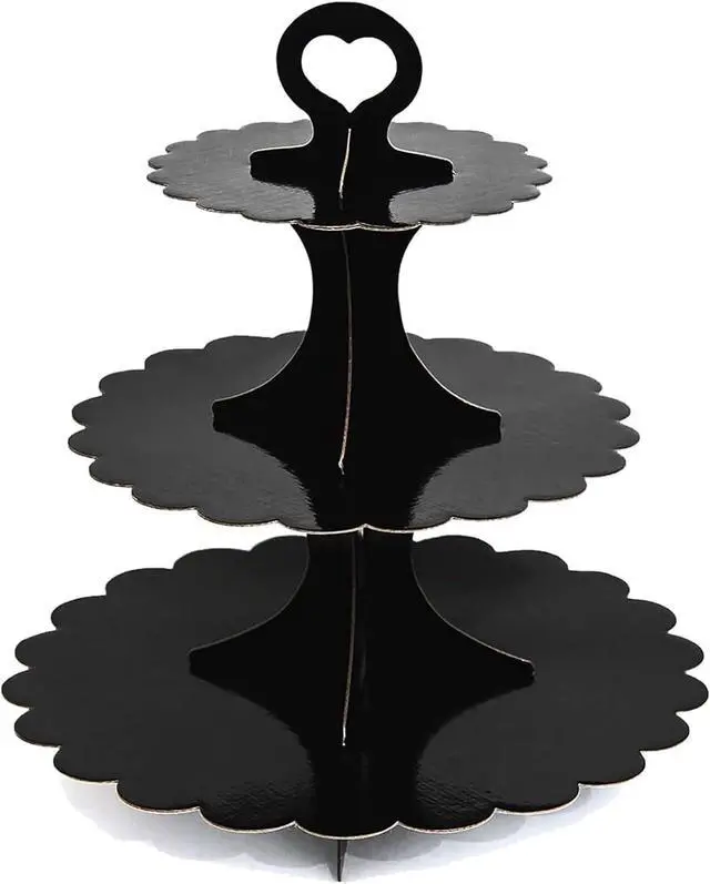 Main image of Black Cupcake Stand, 3-Tier Cardboard Dessert Display Tower, Perfect Size for Small Parties Birthday Wedding Baby Shower, Easy Assembly (1-Pack)