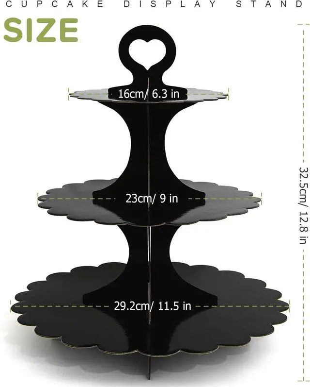 Alt view image 6 of 7 - Black Cupcake Stand, 3-Tier Cardboard Dessert Display Tower, Perfect Size for Small Parties Birthday Wedding Baby Shower, Easy Assembly (1-Pack)