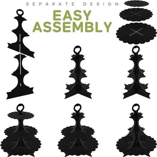 Alt view image 7 of 7 - Black Cupcake Stand, 3-Tier Cardboard Dessert Display Tower, Perfect Size for Small Parties Birthday Wedding Baby Shower, Easy Assembly (1-Pack)