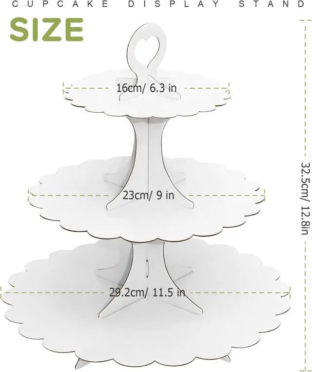 Alt view image 5 of 7 - White Cupcake Stand Tower, 3-Tier Cardboard Dessert Display with Heart Handle,Perfect for Birthday Baby Shower Wedding Tea Party Graduation, Easy 60-Second Assembly, Holds 12+Cupcakes (1-Pack)