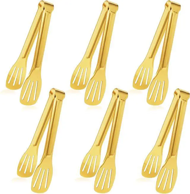 Main image of JCREN Serving Tongs 6 Pack Stainless Steel Buffet Tongs Kitchen Tongs, Small Tongs Gold Tongs Serving Utensils for Party Catering, Gold,7 Inch