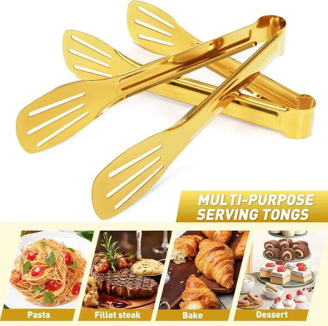 Alt view image 2 of 7 - JCREN Serving Tongs 6 Pack Stainless Steel Buffet Tongs Kitchen Tongs, Small Tongs Gold Tongs Serving Utensils for Party Catering, Gold,7 Inch
