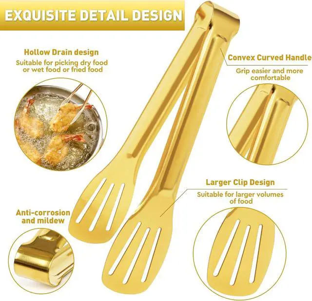 Alt view image 3 of 7 - JCREN Serving Tongs 6 Pack Stainless Steel Buffet Tongs Kitchen Tongs, Small Tongs Gold Tongs Serving Utensils for Party Catering, Gold,7 Inch