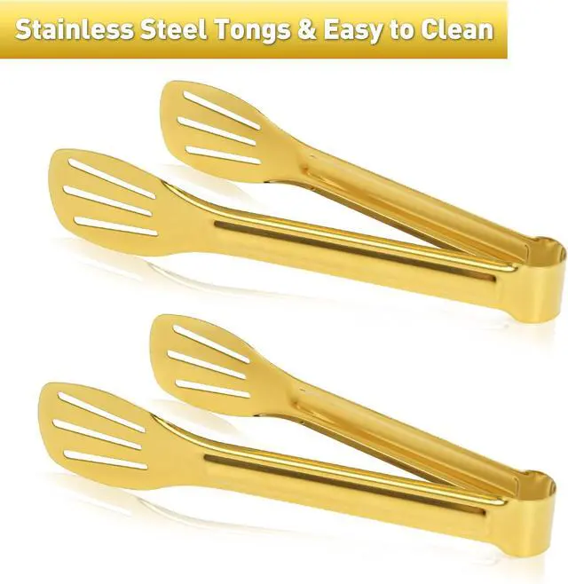 Alt view image 7 of 7 - JCREN Serving Tongs 6 Pack Stainless Steel Buffet Tongs Kitchen Tongs, Small Tongs Gold Tongs Serving Utensils for Party Catering, Gold,7 Inch