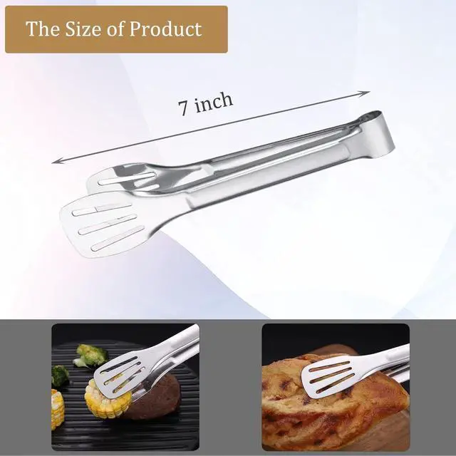 Alt view image 2 of 7 - 6PCS Serving Tongs, 7Inch Buffet Tongs, Stainless Steel Food Tong Small Serving Utensils for Cooking, Entertaining, Salad, Barbecue, Buffet, Toast and Steak by Sunenlyst