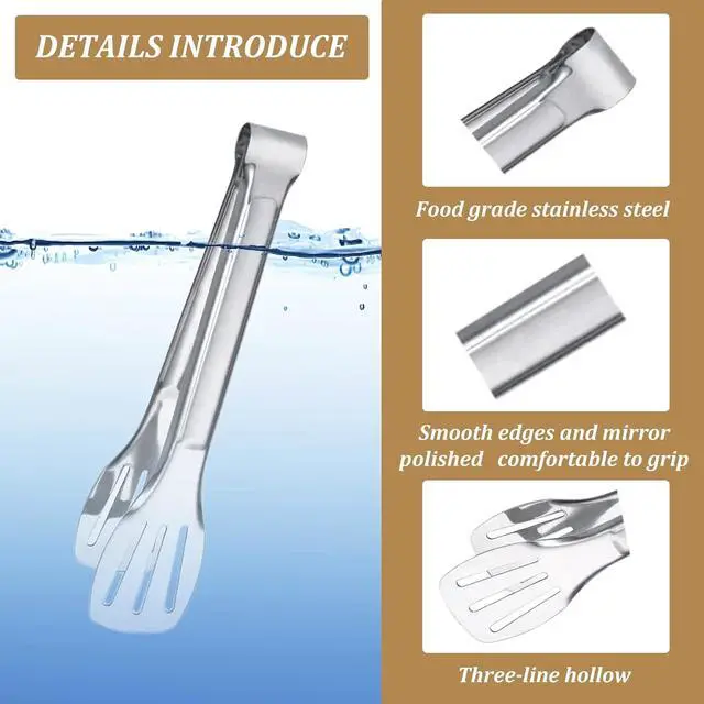 Alt view image 3 of 7 - 6PCS Serving Tongs, 7Inch Buffet Tongs, Stainless Steel Food Tong Small Serving Utensils for Cooking, Entertaining, Salad, Barbecue, Buffet, Toast and Steak by Sunenlyst