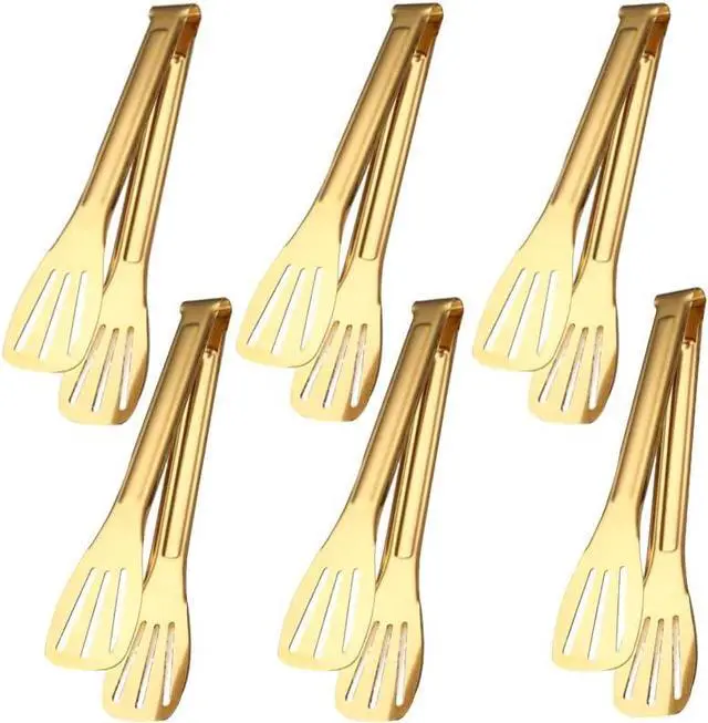 Main image of 6 Pack Serving Tongs Kitchen Tong, 7 Inch Gold Buffet Tongs, Stainless Steel Food Tong Small Tong, Serving Tong for Buffet, Party, Salad, Appetizers