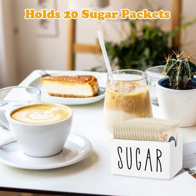 Alt view image 3 of 6 - Ceramic Sugar Packet Holder for Coffee Bar, Sugar Packet Caddy and Dispenser for Table, Office, Hotel, Restaurant (White)