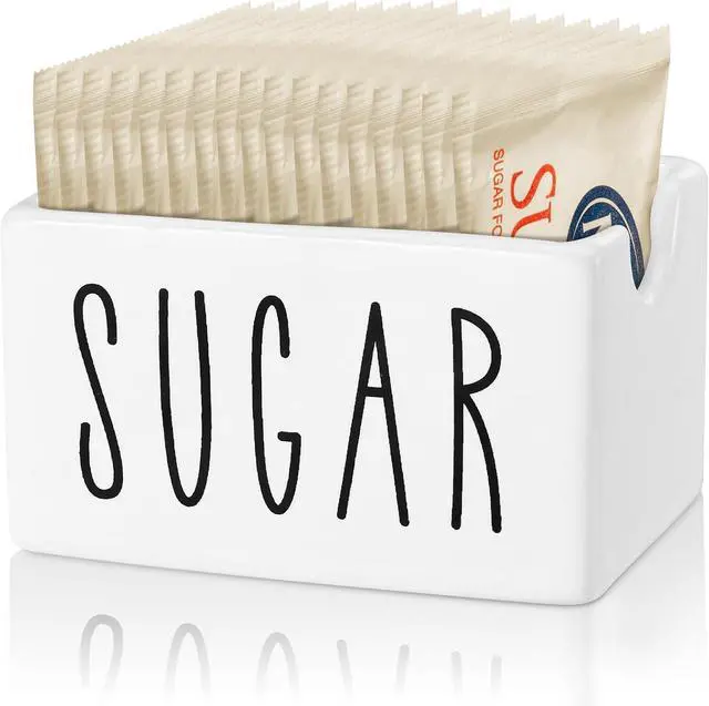 Main image of Ceramic Sugar Packet Holder for Coffee Bar, Sugar Packet Caddy and Dispenser for Table, Office, Hotel, Restaurant (White)