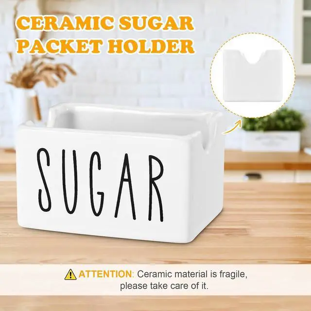 Alt view image 4 of 6 - Ceramic Sugar Packet Holder for Coffee Bar, Sugar Packet Caddy and Dispenser for Table, Office, Hotel, Restaurant (White)