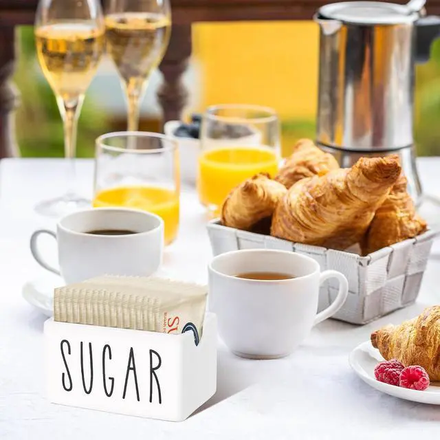 Alt view image 5 of 6 - Ceramic Sugar Packet Holder for Coffee Bar, Sugar Packet Caddy and Dispenser for Table, Office, Hotel, Restaurant (White)