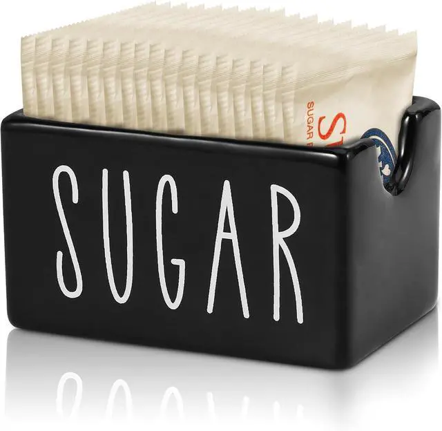 Main image of Ceramic Sugar Packet Holder for Coffee Bar, Caddy, Container, Dispenser, Organizer for Table, Office, Hotel, Restaurant (Black)