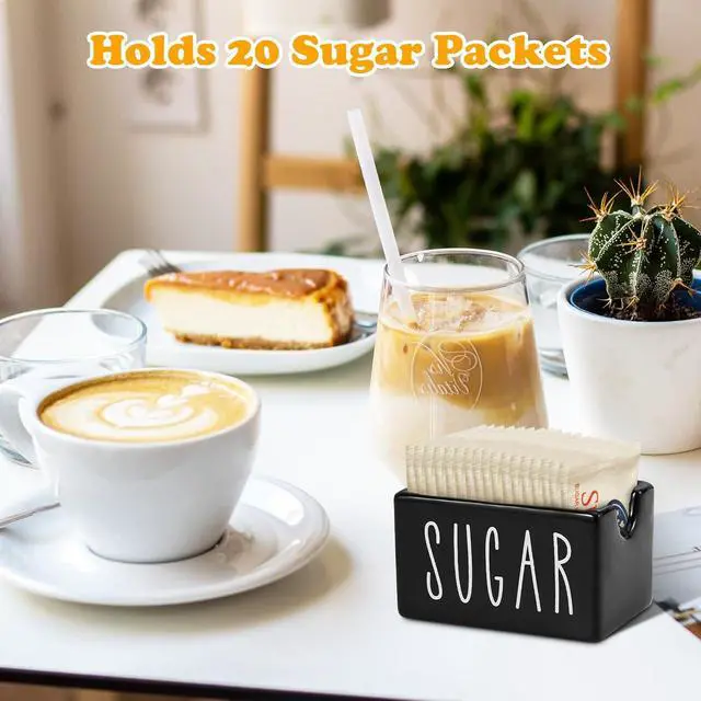 Alt view image 3 of 6 - Ceramic Sugar Packet Holder for Coffee Bar, Caddy, Container, Dispenser, Organizer for Table, Office, Hotel, Restaurant (Black)