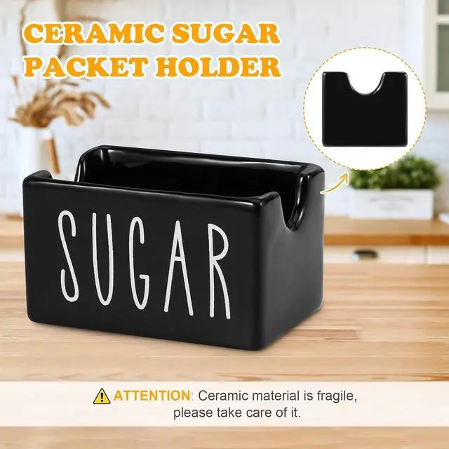 Alt view image 4 of 6 - Ceramic Sugar Packet Holder for Coffee Bar, Caddy, Container, Dispenser, Organizer for Table, Office, Hotel, Restaurant (Black)