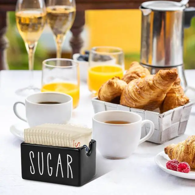 Alt view image 5 of 6 - Ceramic Sugar Packet Holder for Coffee Bar, Caddy, Container, Dispenser, Organizer for Table, Office, Hotel, Restaurant (Black)