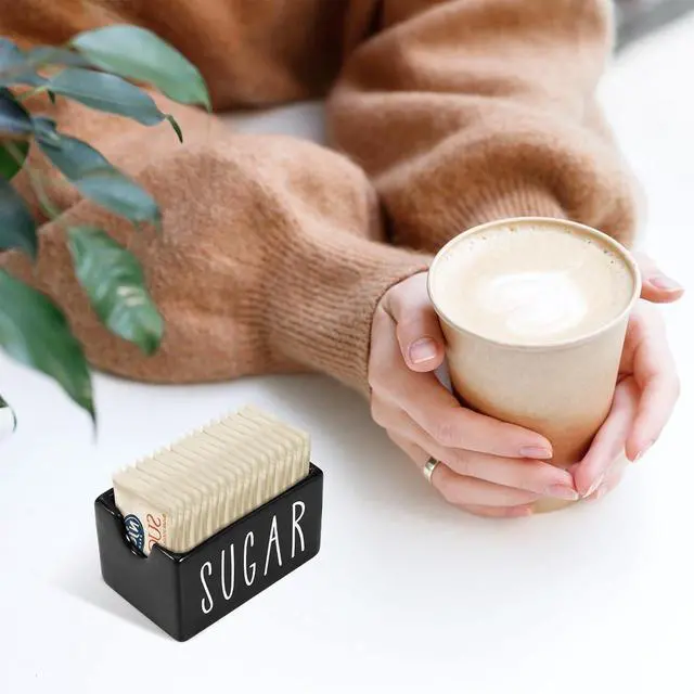 Alt view image 6 of 6 - Ceramic Sugar Packet Holder for Coffee Bar, Caddy, Container, Dispenser, Organizer for Table, Office, Hotel, Restaurant (Black)