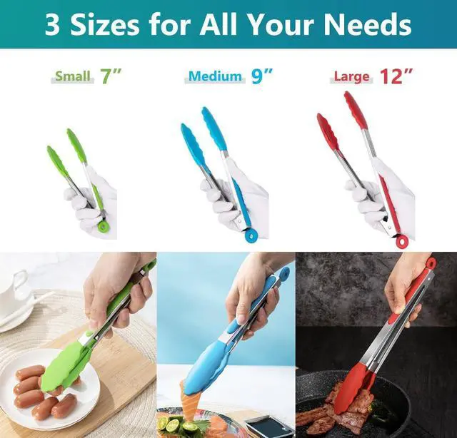 Alt view image 2 of 7 - 7/9/12 Inch Kitchen Tongs Set of 3, Cooking Tongs with Silicone Tips