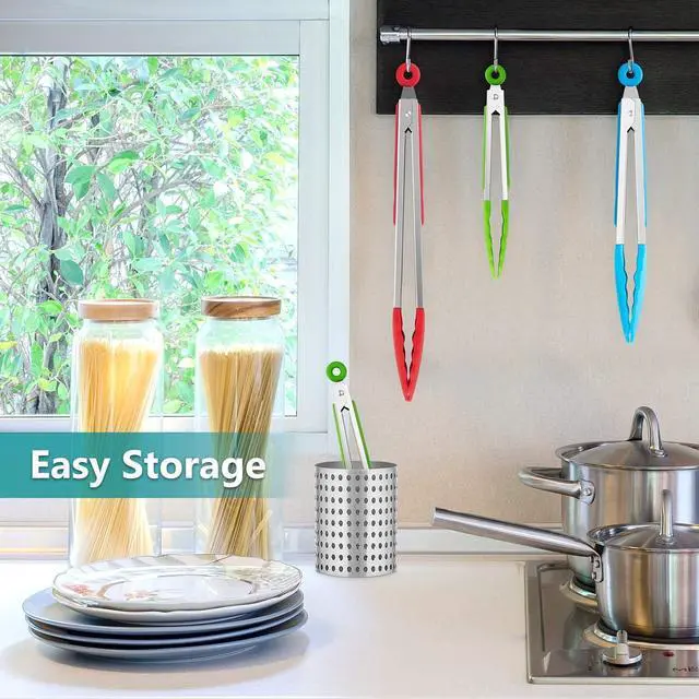 Alt view image 5 of 7 - 7/9/12 Inch Kitchen Tongs Set of 3, Cooking Tongs with Silicone Tips