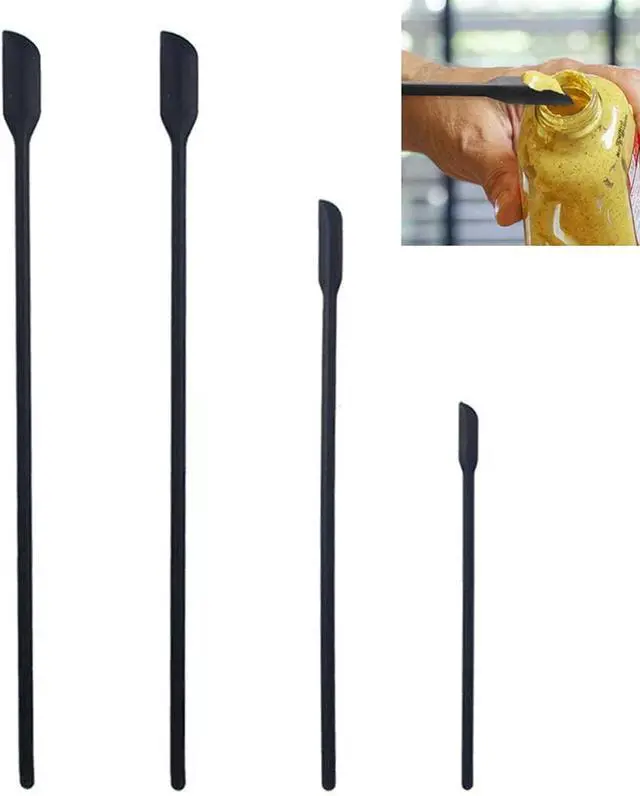 Main image of Mini Silicone Spatula Set- Small Rubber Spatula for Makeup- Thin Jar Scraper for Kitchen(4 PACK) (Black)