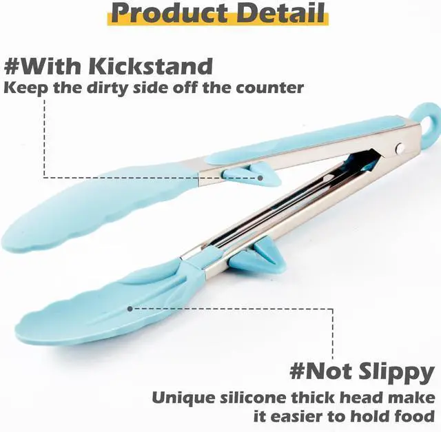 Alt view image 2 of 7 - 9" Kitchen Tongs for Cooking with Silicone Tips, Serving Tong for Salad BBQ