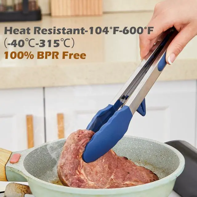 Alt view image 3 of 7 - 9" Kitchen Tongs for Cooking with Silicone Tips, Serving Tong for Salad BBQ