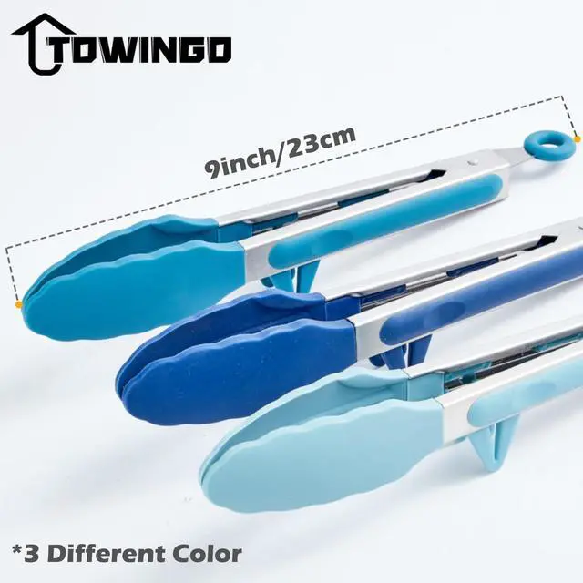 Alt view image 5 of 7 - 9" Kitchen Tongs for Cooking with Silicone Tips, Serving Tong for Salad BBQ