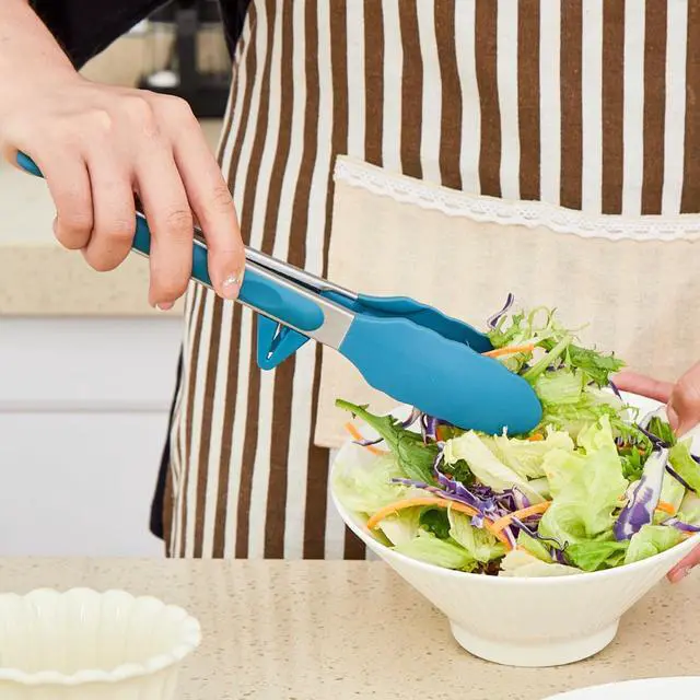 Alt view image 7 of 7 - 9" Kitchen Tongs for Cooking with Silicone Tips, Serving Tong for Salad BBQ