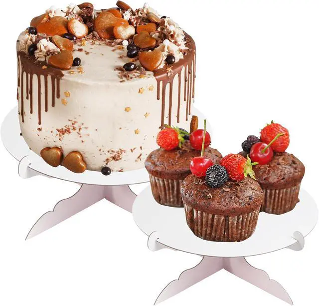 Alt view image 6 of 6 - 2pcs 12 inch One Tier Cardboard Cake Stands for Party, White Cupcake Stands for Birthday Wedding DIY Dessert Decoration
