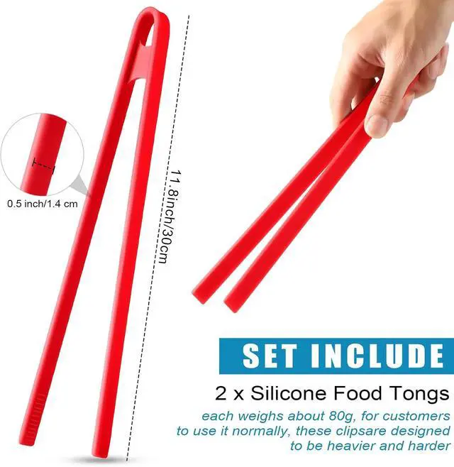Alt view image 2 of 5 - Patelai 2 Pcs 11.8 Inch Silicone Cooking Tongs Tweezers,Black