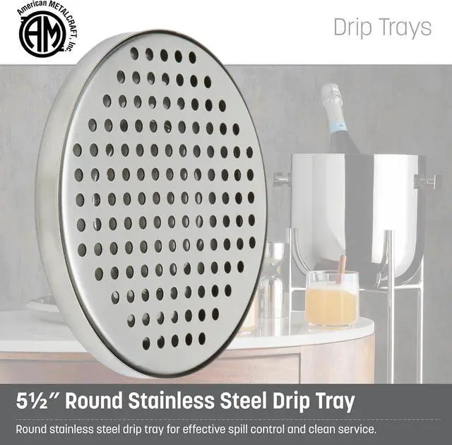 Alt view image 2 of 6 - American Metalcraft DT3 Stainless Steel Drip Tray, Round, 5.5"L x 5.5"W x 0.37"H