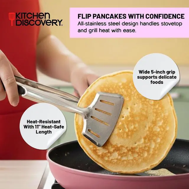 Alt view image 4 of 7 - Grip Right Turner Tongs Kitchen Discovery Dual Spatulas for Safe Lifting of Fish, Burgers, Pancakes, Cutlets Stainless Steel Barbecue Tongs for Easy Flipping