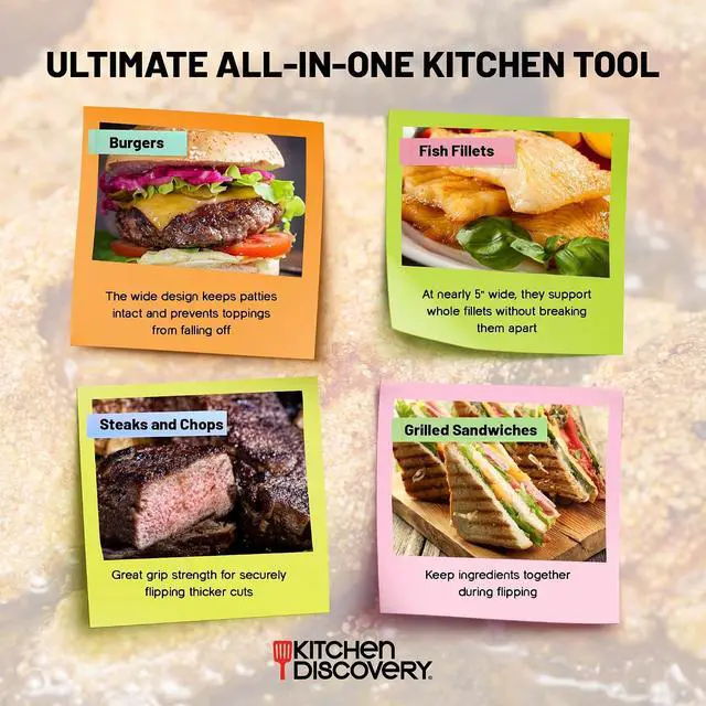 Alt view image 6 of 7 - Grip Right Turner Tongs Kitchen Discovery Dual Spatulas for Safe Lifting of Fish, Burgers, Pancakes, Cutlets Stainless Steel Barbecue Tongs for Easy Flipping