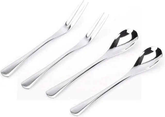 Main image of VANRA 5in 4-Piece Flatware Set - Silver Stainless Steel - 2 Forks and 2 Spoons - Salad, Teaspoon, Cocktail, Coffee, Serving, Appetizer