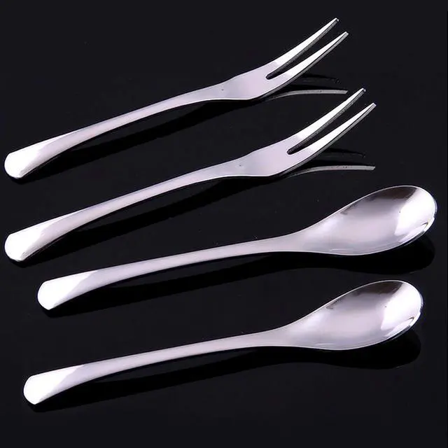 Alt view image 2 of 7 - VANRA 5in 4-Piece Flatware Set - Silver Stainless Steel - 2 Forks and 2 Spoons - Salad, Teaspoon, Cocktail, Coffee, Serving, Appetizer