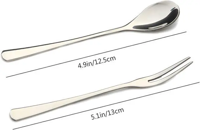 Alt view image 3 of 7 - VANRA 5in 4-Piece Flatware Set - Silver Stainless Steel - 2 Forks and 2 Spoons - Salad, Teaspoon, Cocktail, Coffee, Serving, Appetizer